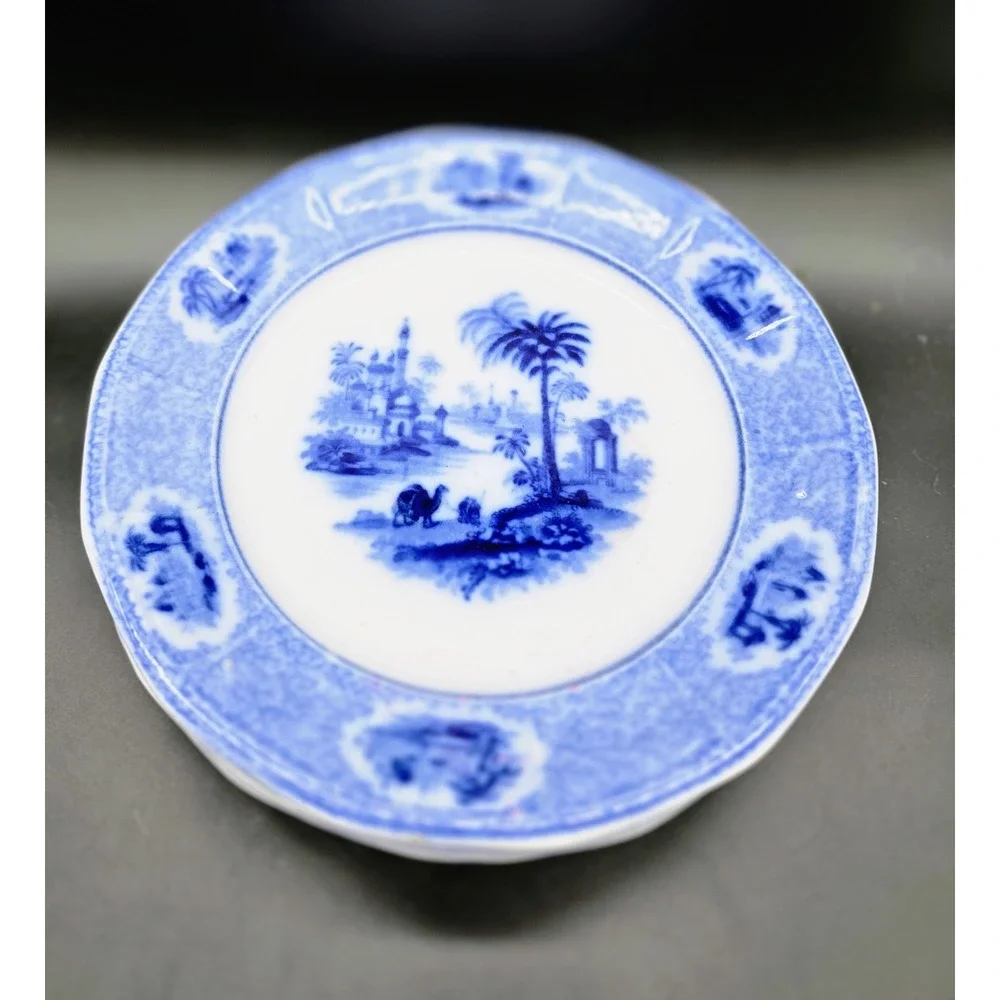 Set of 5 Antique W Adams & Sons Euphrates Flow Blue Ironstone Plates England